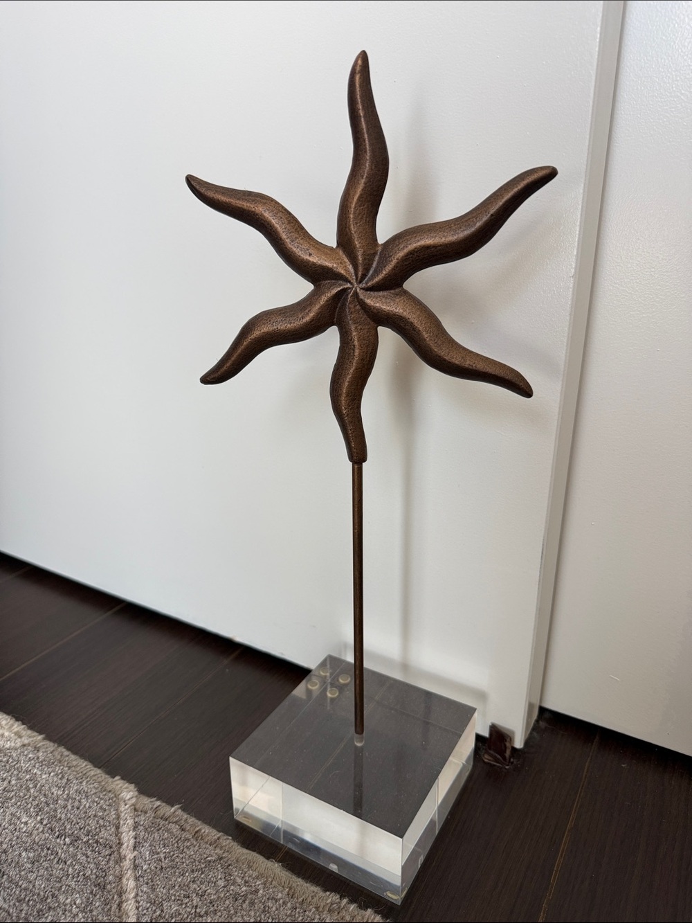 Decorative Starburst Sculpture in Metallic Bronze on Lucite Base